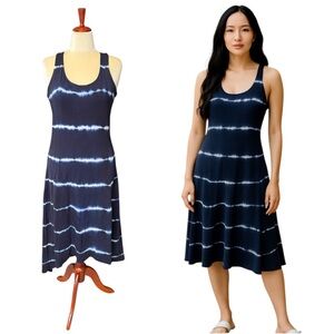 Kate Hill Navy Blue White Dye Striped Sleeveless Sundress Size Large Casual